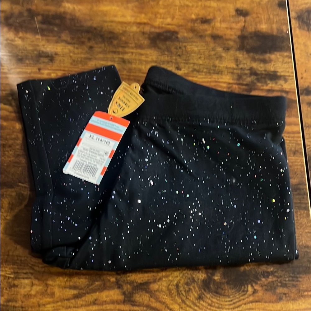 Cat & Jack Ankle Length Black Leggings with Glitter Accents